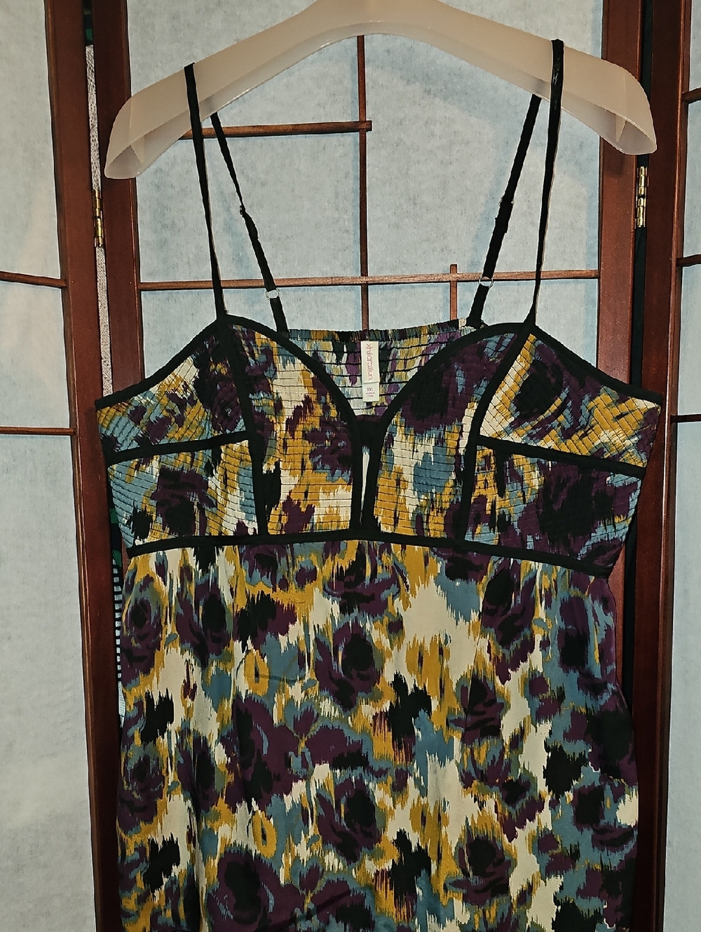 Xhilaration Floral Print Spaghetti Strap Camisole in Teal, Purple & Mustard